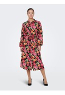 Women Dress Jacqueline De Yong Rosie L/s Shirt Midi Black/Pink Flowers